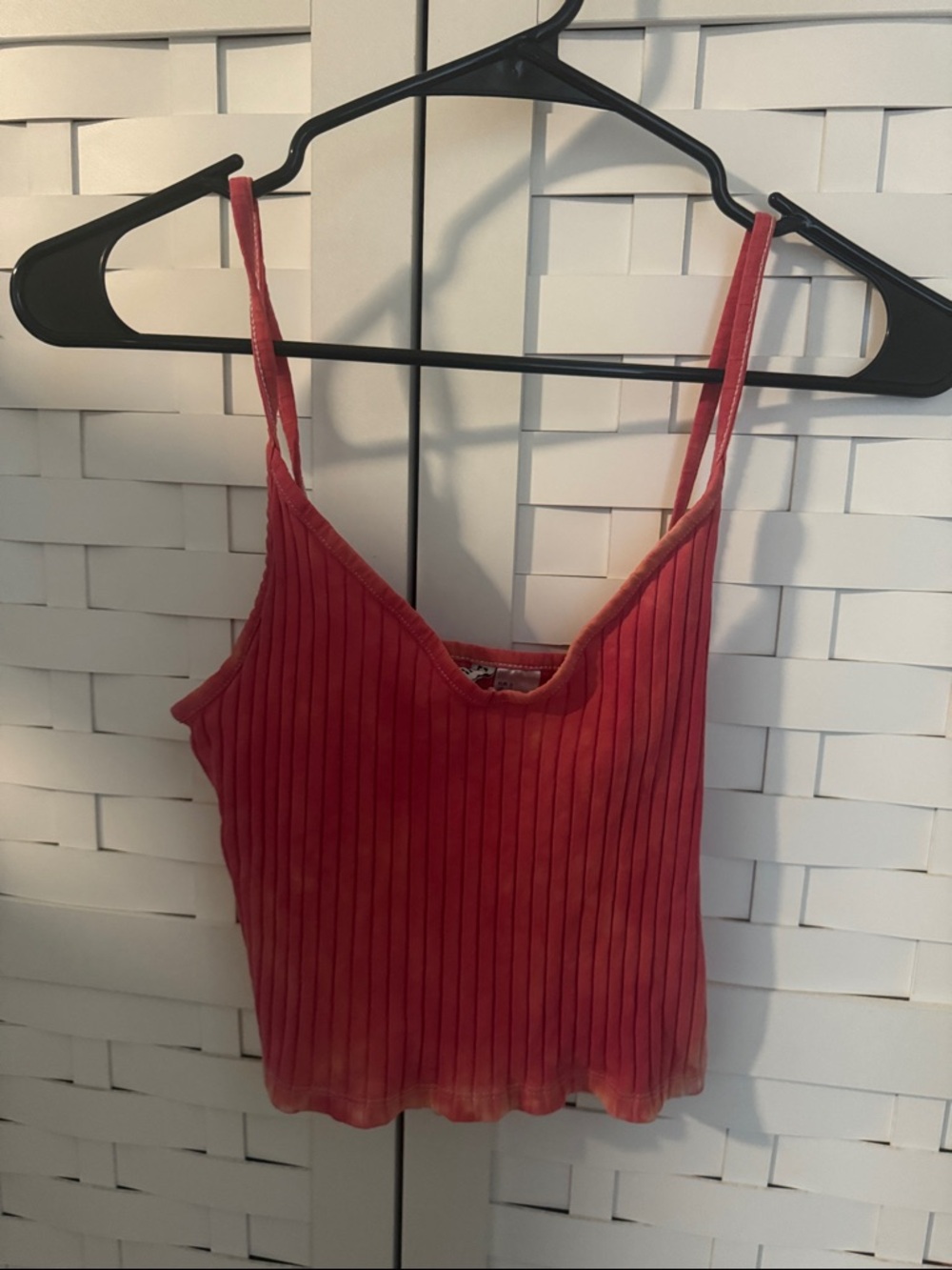 Ribbed V-Neck Spaghetti Strap Tank Top Pink